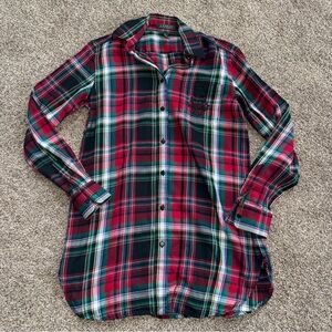 Lauren Ralph Lauren XS Multicolor Long Plaid Shirt Beaded Pocket Design